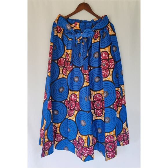 African Print Maxi Skirt Size M/L Blue Elastic Waist Pockets 100% Cotton - Picture 5 of 5